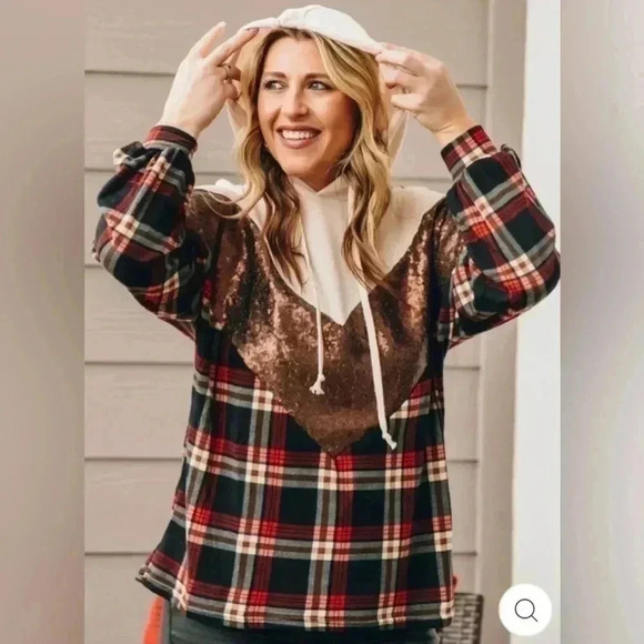 Grace & Emma Tops - Grace & Emma FALLING LEAVES PULLOVER HOODIE WITH BALLOON SLEEVE